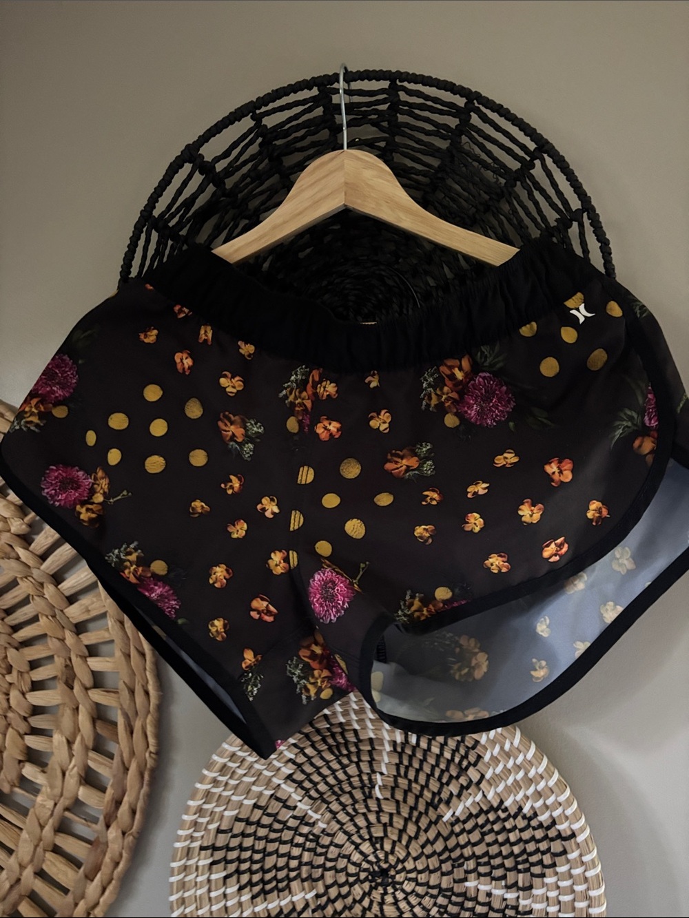Hurley Black Floral and Yellow Dot Women’s Shorts